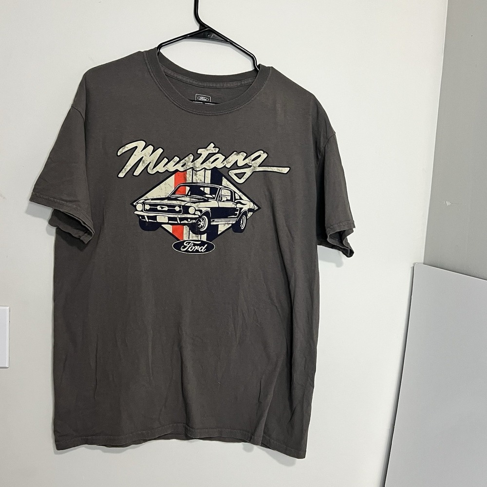Ford Motor Mustang Shirt Men's Gray Grease Monkey Muscle Car Size Large Tshirt
